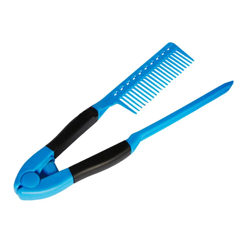 Мода V тип расчески для волос выпрямитель для волос Расческа DIY салон стрижка Парикмахерские инструменты для укладки антистатические расчески щетка - Цвет: Синий