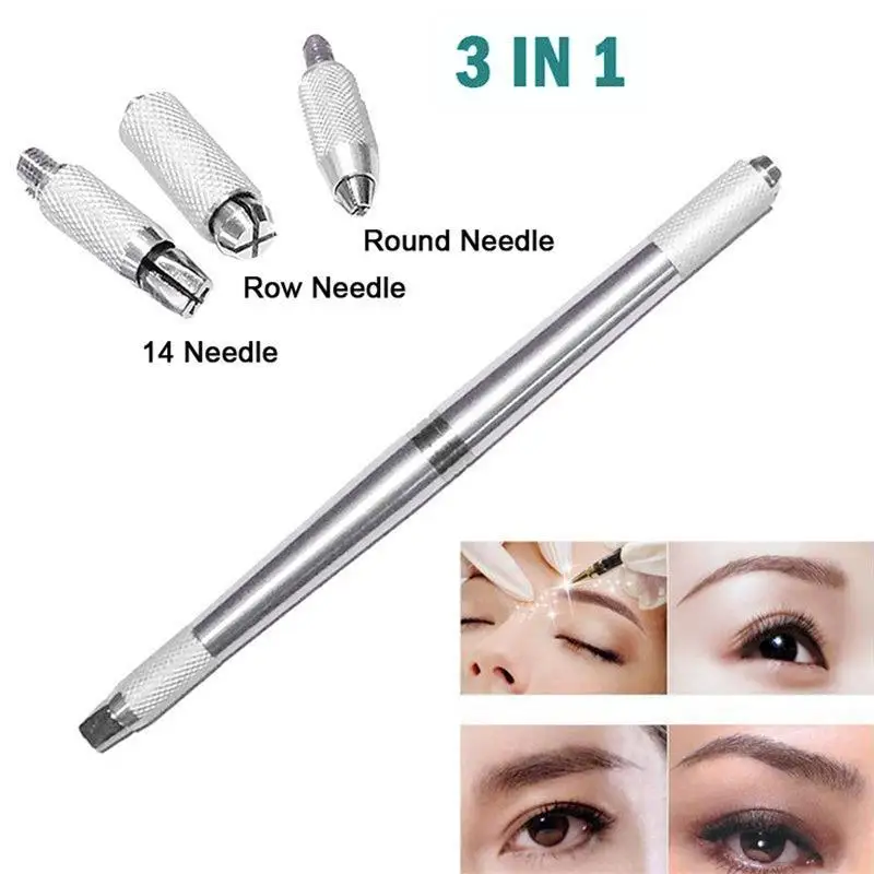 

Professional 3 In 1 3D Eyebrow Tattoo Pen Tebori Machine Microblading Pen Eyebrow Permanent Makeup Machine Silver Manual
