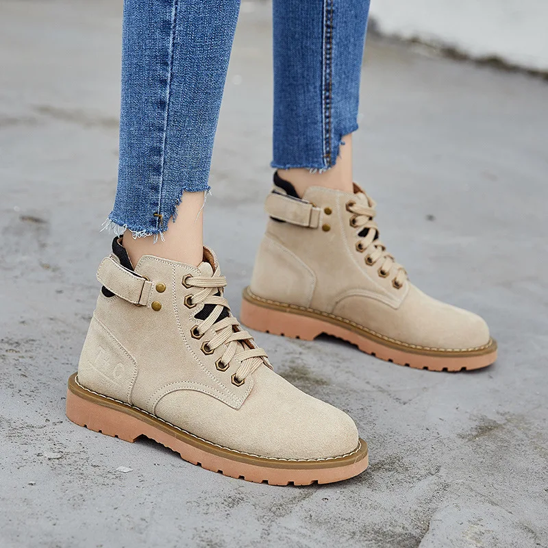 Womens Retro Flat Ankle Boots Round Head Martin Boots