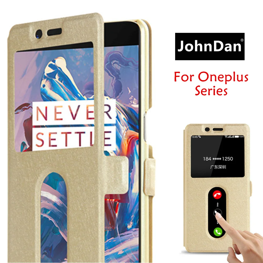 

For OnePlus 6T 6 5T 5 3T 3 PC + Silk Leather Window Stand Gold Flip Book Case For One Plus 6T 6 5T 5 3T 3 Folding Cover Cases