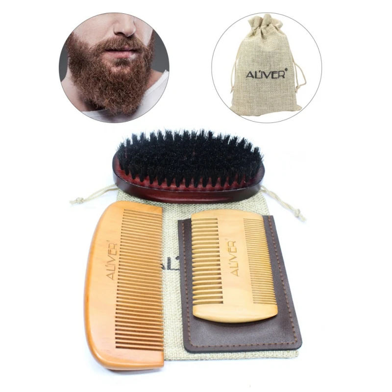 3 шт. Для мужчин Усы Борода гребень Kit для Для мужчин борода и усы щетина борода кисти и чистый природный Schima дерево гребень борода H5