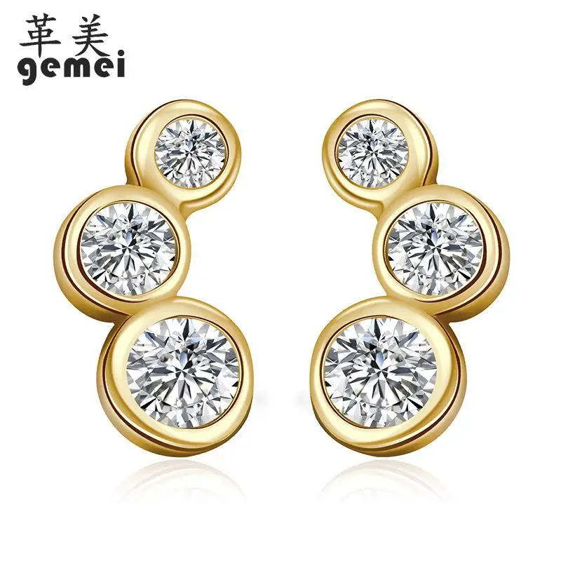 Fengxiaoling 925 пробы серебро три круглыми точками соединения серьги с цирконием кубической огранки для Для женщин модные вечерние ювелирные изделия