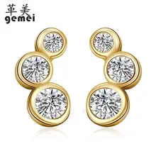 Fengxiaoling 925 пробы серебро три круглыми точками соединения серьги с цирконием кубической огранки для Для женщин модные вечерние ювелирные изделия