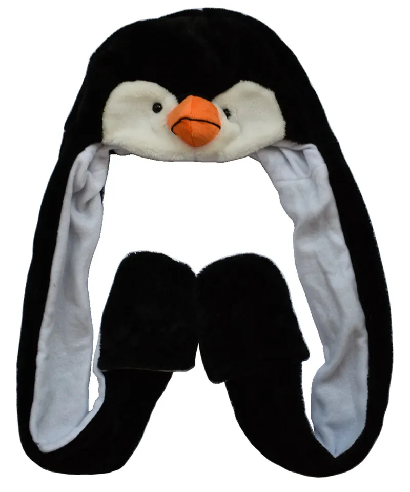 Douchow Новая мода милый плюшевый Черный Пингвин животное шляпа с рукавицы-лапы взрослых подростков детей мальчиков девочек зимние шапочки
