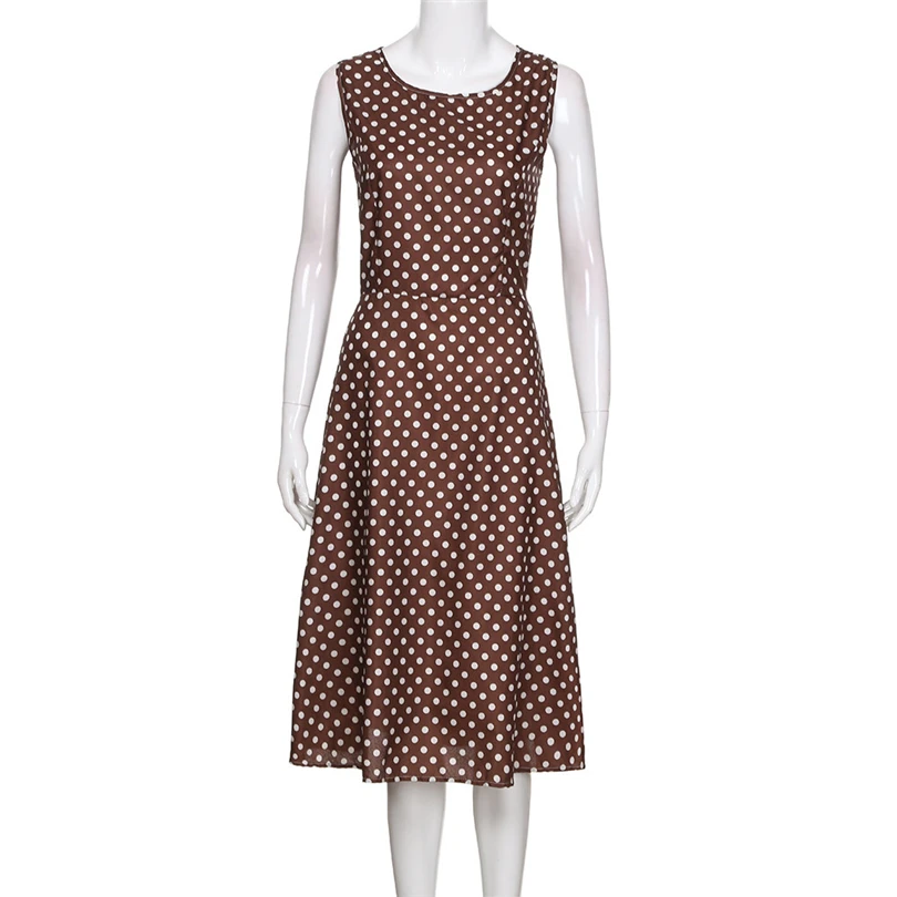  Womens Girls Summer Dot Sleeveless Lace Hebburn Vintage Zip Cute Cute Floral Printing Knee Length Party Dress #4M15 (5)