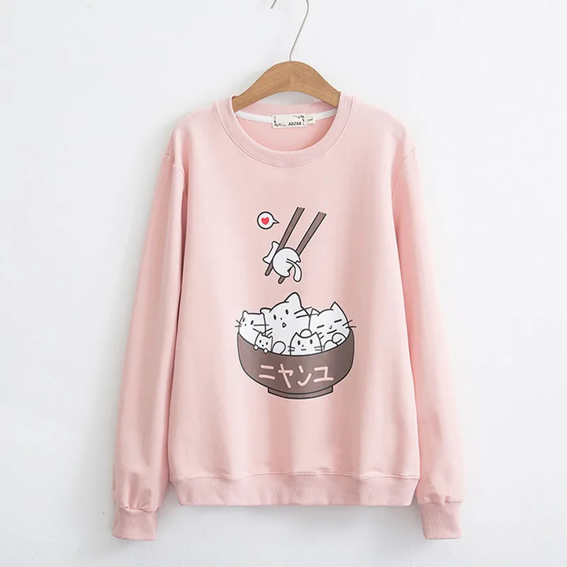 Cute Cats Pattern Printed Hoodies Sweatshirts Women -9604