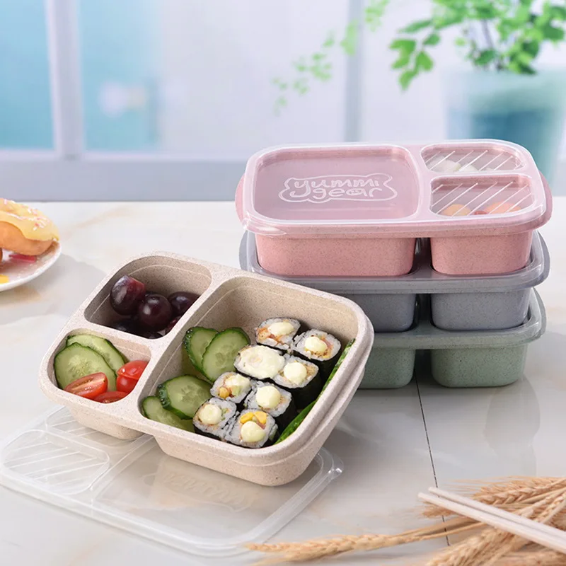 IVYSHION Портативный Ланч-бокс 3 слоя пшеничной соломы Bento коробки микроволновая посуда для детей для пикника контейнер для хранения еды Ланчбокс