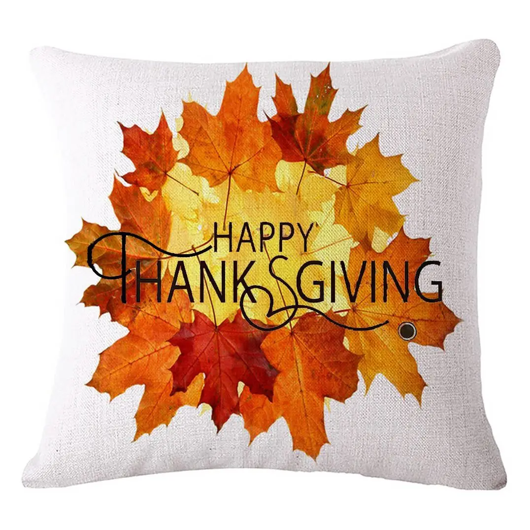 Butik DODA Musim Gugur Daun Maple Happy Thanksgiving Flax Bantal