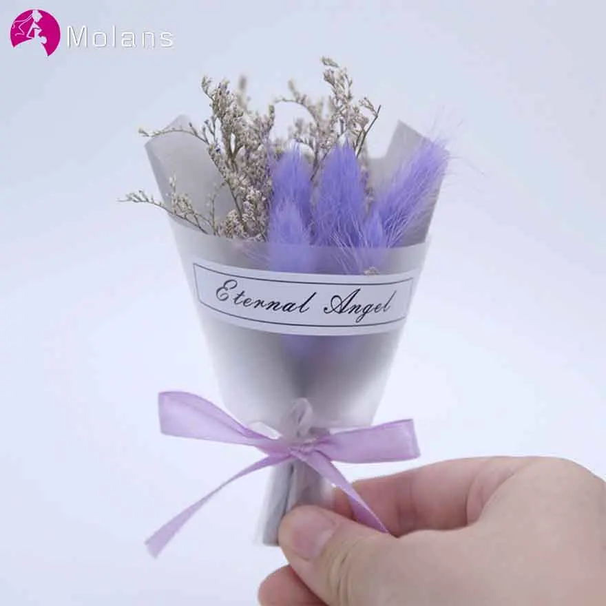 

MOLANS Lovely Mini Bouquet Decoration Gifts for Company Activities Dried Grass with Colorful Bow Ribbon for Photography Ornament