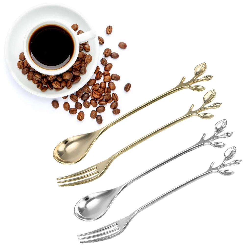 

Three-dimensional Leaf Handle Coffee Spoon Fruit Fork Cutlery Kitchen Tableware New