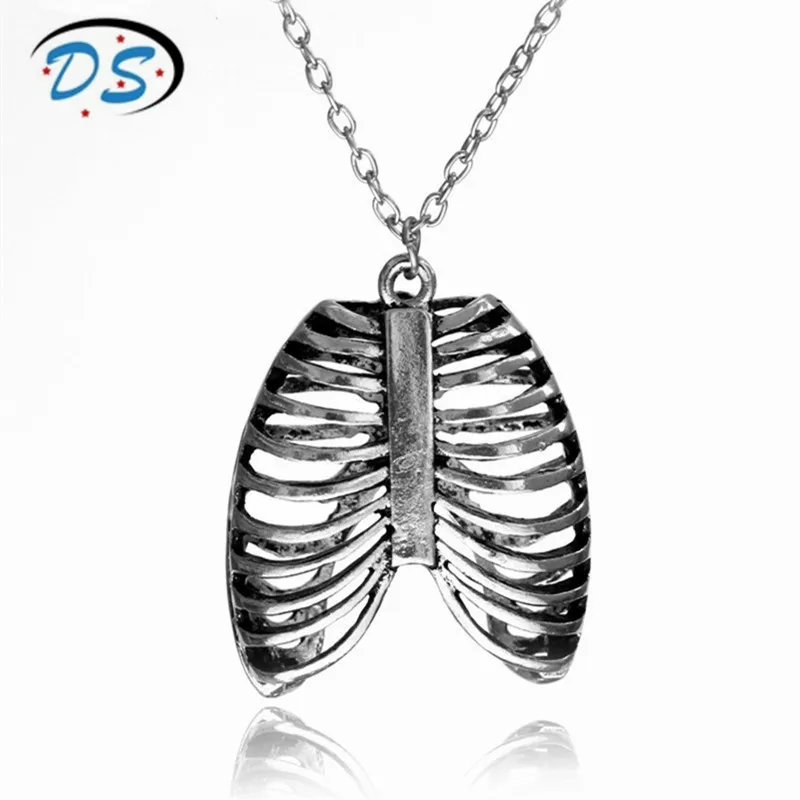 

Hip Hop Jewelry Ribcage Ribs Anatomical Pendant Necklace toned Gothic Science Geek Bone Necklace Colar Link Chain