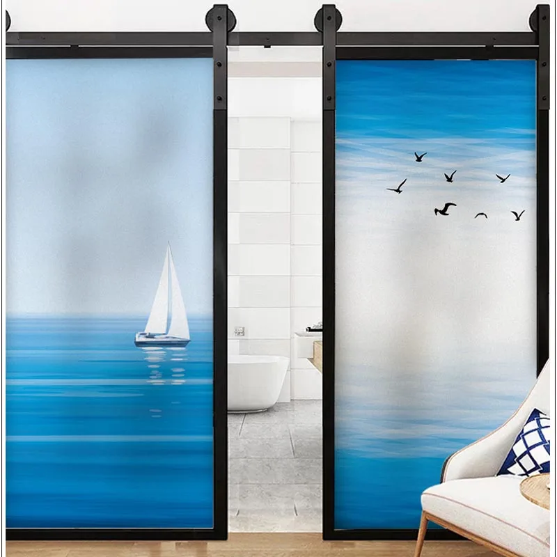 

Blue sea frosted window sticker light opaque electrostatic glass film door window shade decoration creative