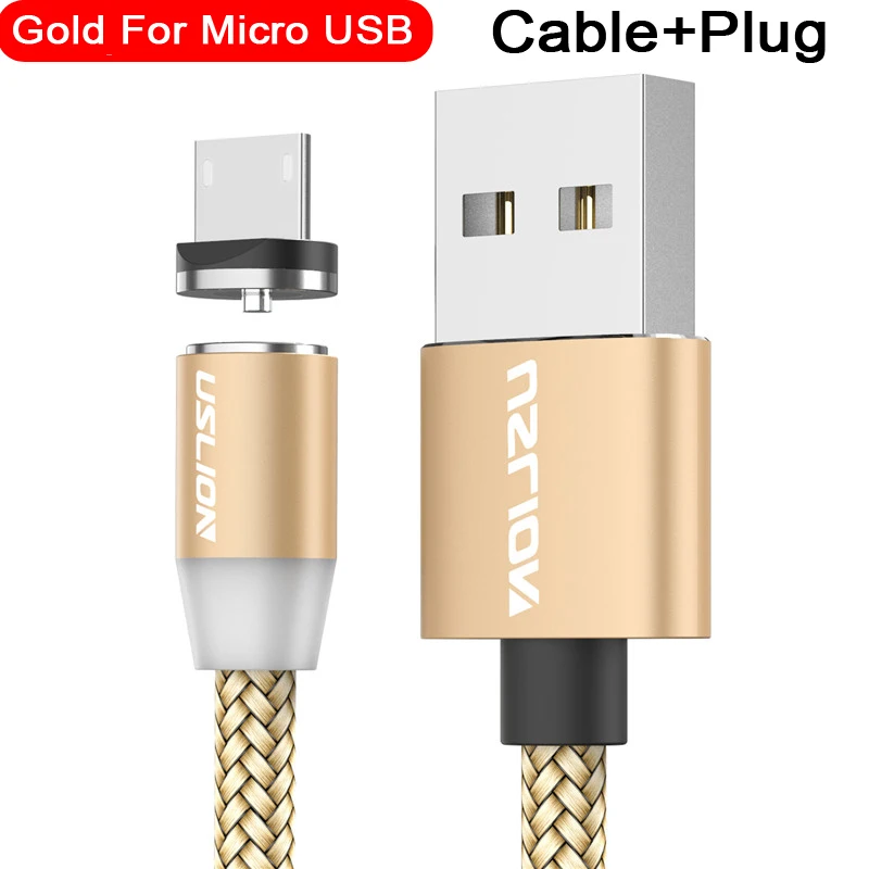 Магнитный usb-кабель USLION для быстрой зарядки, кабель USB type C, Магнитный зарядный кабель Micro usb для зарядки и передачи данных, кабель USB для мобильного телефона - Цвет: For Micro Gold