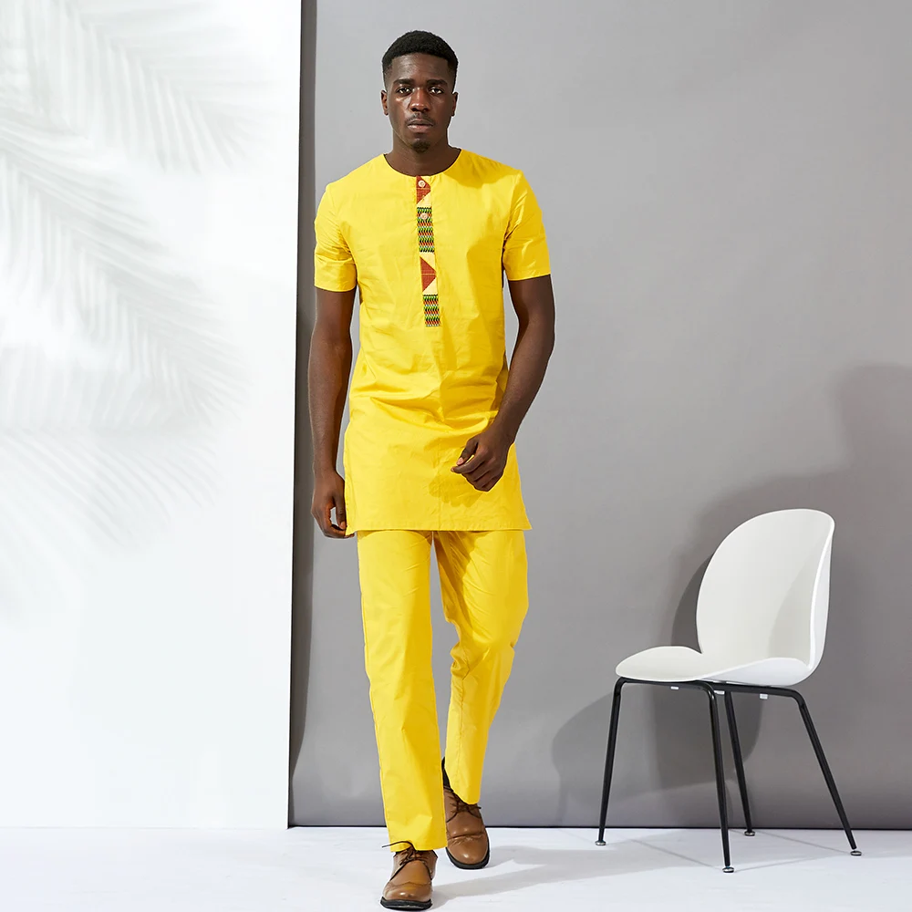 

shenbolen african men bazin clothing men suits tops shirt pant 2pieces set Stitching wax material cotton african mens clothing