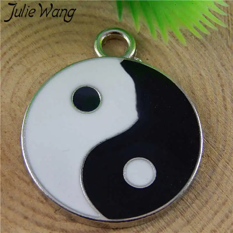 Julie Wang 3 шт. эмалированные белые черные тай чи Taiji схема подвески из сплава