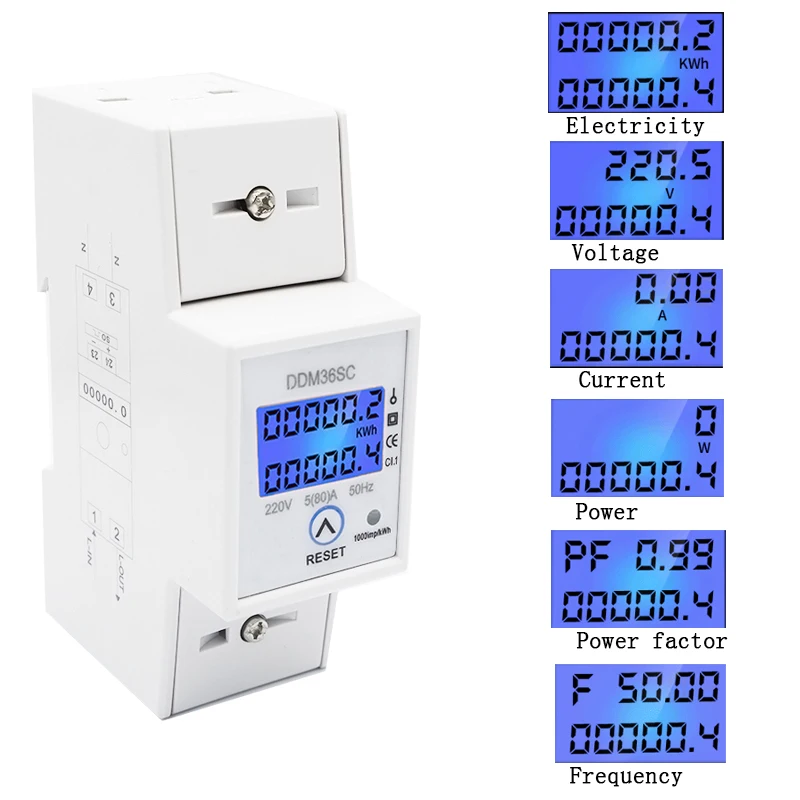 

LCD backlight 5-80A AC 220V/230V 50HZ/60HZ Multifunction display tape clear zero Electric energy meter Power meter wattmeter