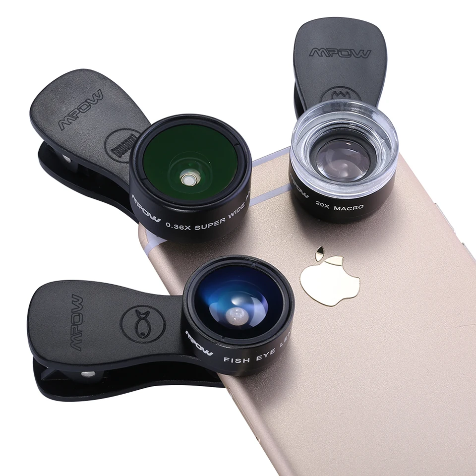 Mpow Широкоугольный макро объектив рыбий глаз Камера Наборы мобильный телефон Рыбий глаз объектив с 0.36X широкоугольный объектив+ 20X макро объектив для телефона