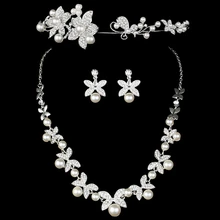 Служба. Солнце модное платье с цветочным узором с украшением в виде кристаллов, с жемчугом, ювелирный набор для невесты 3 шт. Комплект ожерелье серьги и диадема для невесты Свадебный комплект ювелирных изделий 1 компл./лот