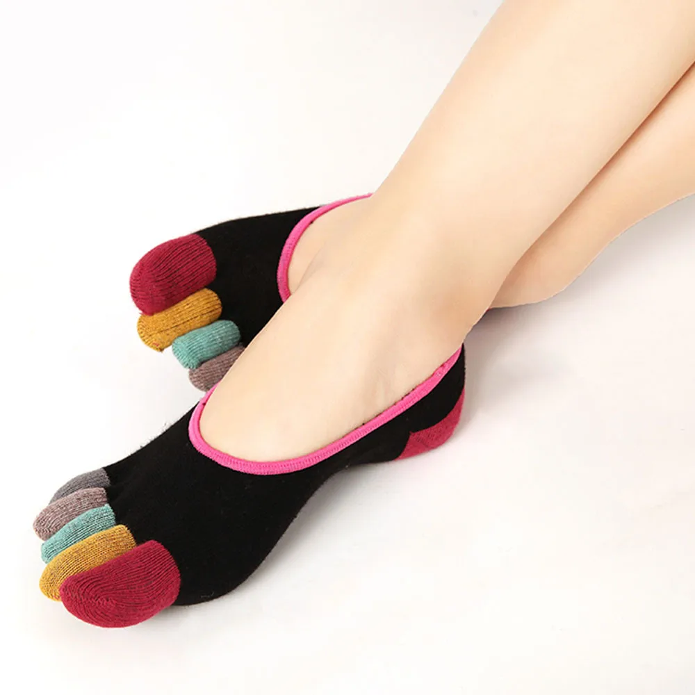 Новинка; Модные женские носки с 5 носками; яркие милые Нескользящие мягкие хлопковые Дышащие носки с массажным носком