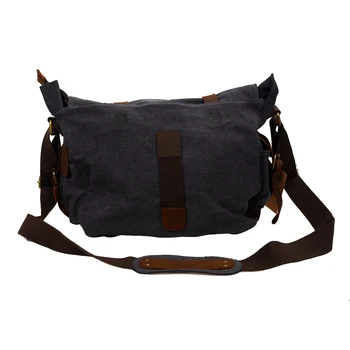 

FGGS Men's Vintage Canvas Leather School Military Shoulder Bag Messenger Sling Crossbody Bag Satchel-dark grey