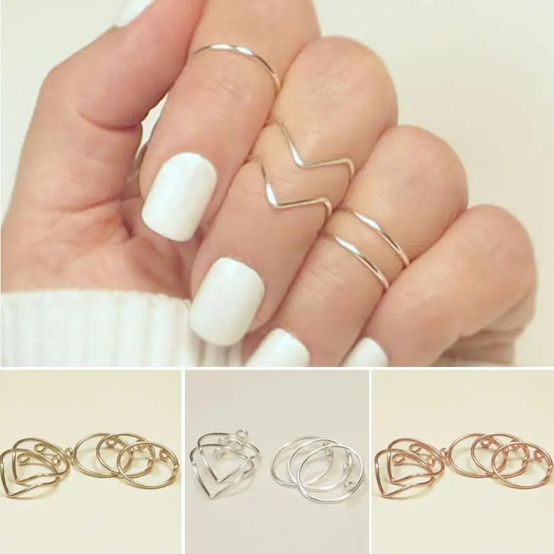 

5Pcs/Set Women Gold Silver Above Knuckle Fashion Finger Ring Band Rings