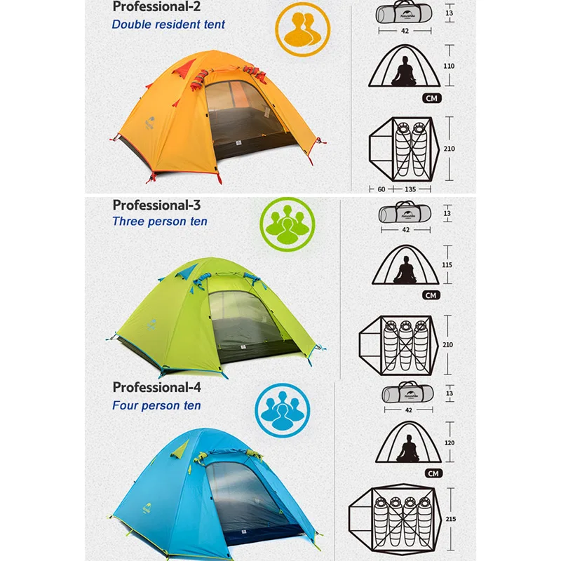 Naturehike, 2-4 человека, большая палатка для кемпинга, для улицы, Ультралегкая, водонепроницаемая, 3 сезона, палатки для Путешествий, Походов, семейная палатка