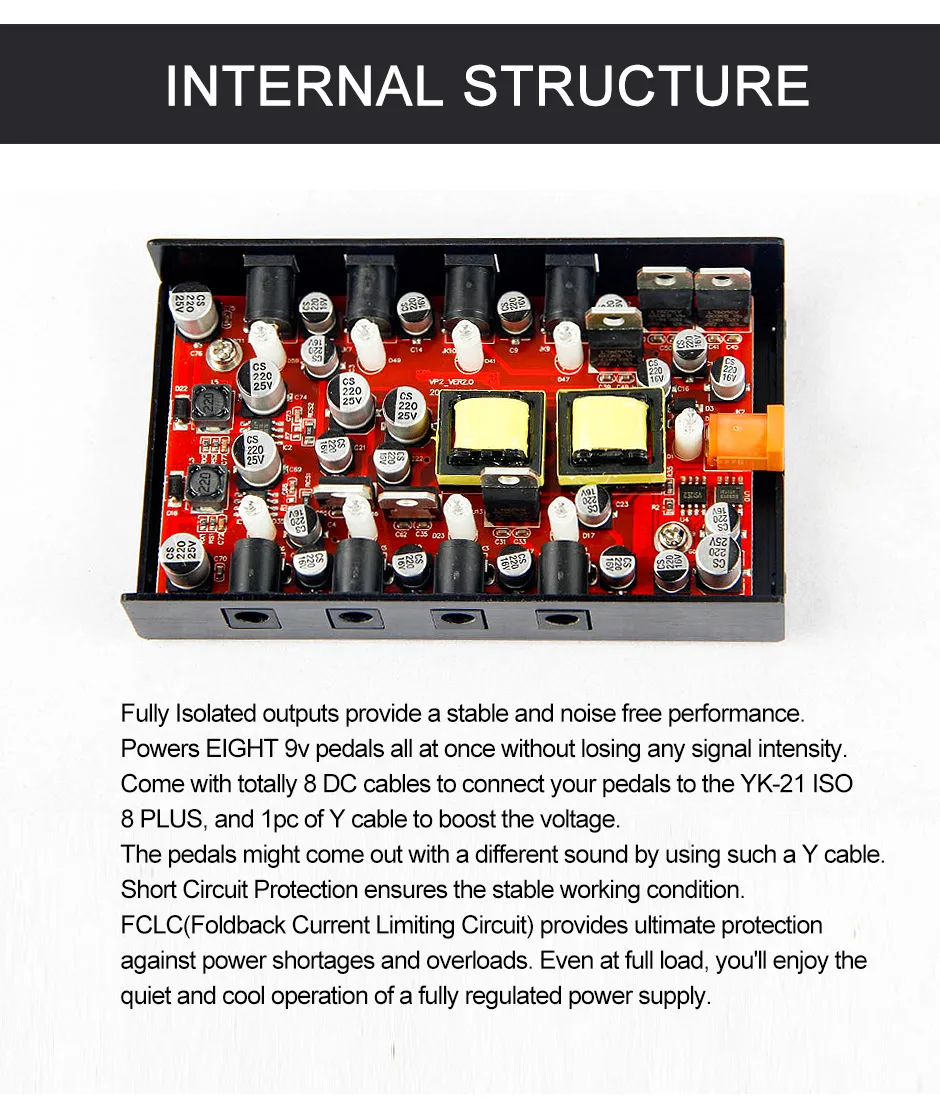 YUEKO YK-21 ISO8 PLUS изолированный источник питания для гитары педаль эффектов 8 шт. DC Кабели плюс 1Y кабель аксессуары для гитары
