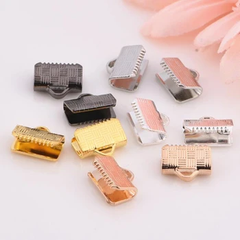 

New desigen 6mm Check Leather clip Tone Metal Jewelry Ribbon Cord End Fasteners Clasps Crimp Beads Wholesale 50 pcs