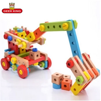 

GEEK KING 138PCS magicaf nut combination of building blocks child assembling toys disassembly 2- 4 puzzle belt Wood tools toy