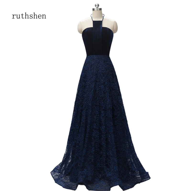 

ruthshen Mother of the Bride Dresses Lace Velet Dress Winter Autumn Halter Long Evening Gowns Wedding Elegant Promo Dresses 2019