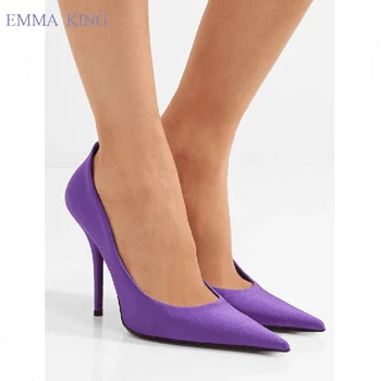 

2019 Ladies Pointed Toe Stiletto High Heels All-match Silk Shallow Pumps Elegant Single Shoes Carrer Party Wedding Shoes Woman