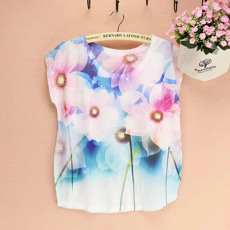 

Pretty floral top tees fashion women's t-shirt wholesale American & European summer tee big yard woman clothing drop shipping