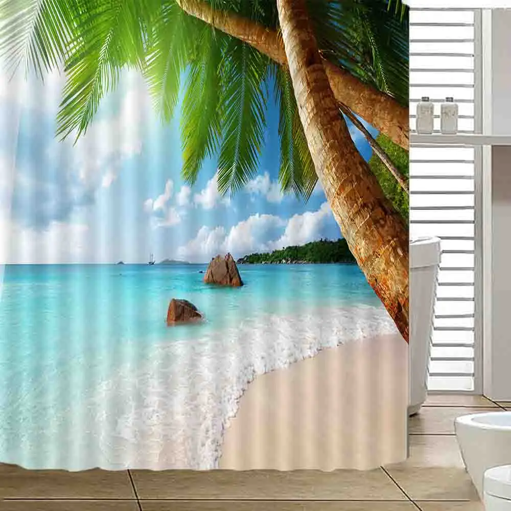 

New Coconut&Beach Shower Curtains Waterproof Women Bathroom Products showers curtain Polyester Fabric Merchandises betty boop AG