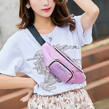 

Women's Fanny Pack Shiny Leather Travel Belt Wallet Glitter Multicolor Bum Bag Pouch Cell Phone Pocket Hot
