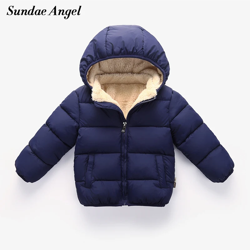 Sundae Angel/куртка для маленьких мальчиков, зимняя утепленная Осенняя верхняя одежда из овечьей шерсти для девочек, теплые детские пальто с капюшоном, одежда для 12 мес.-6 лет