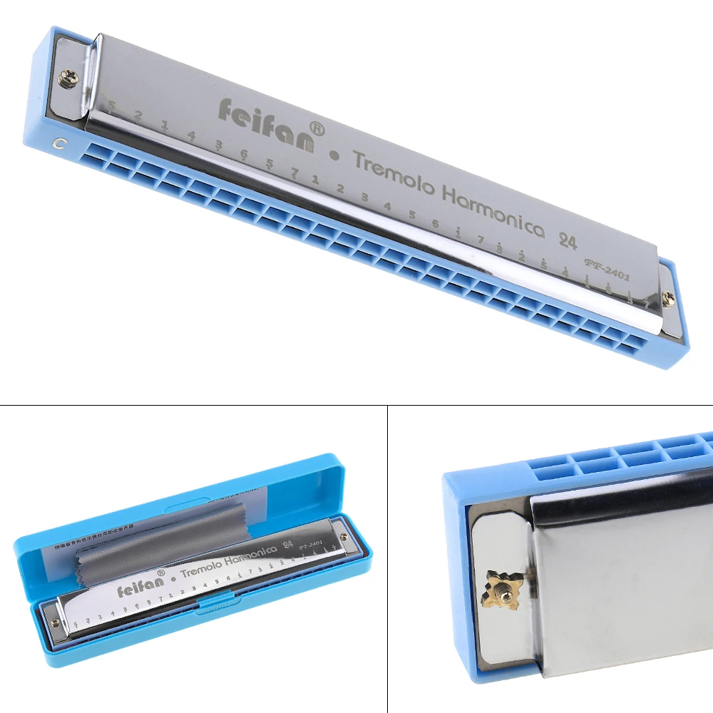 

Blues 24 Hole Key Of C Play Harmonica Tremolo Harmonica Mouth Organ Double Row for Musical Beginner