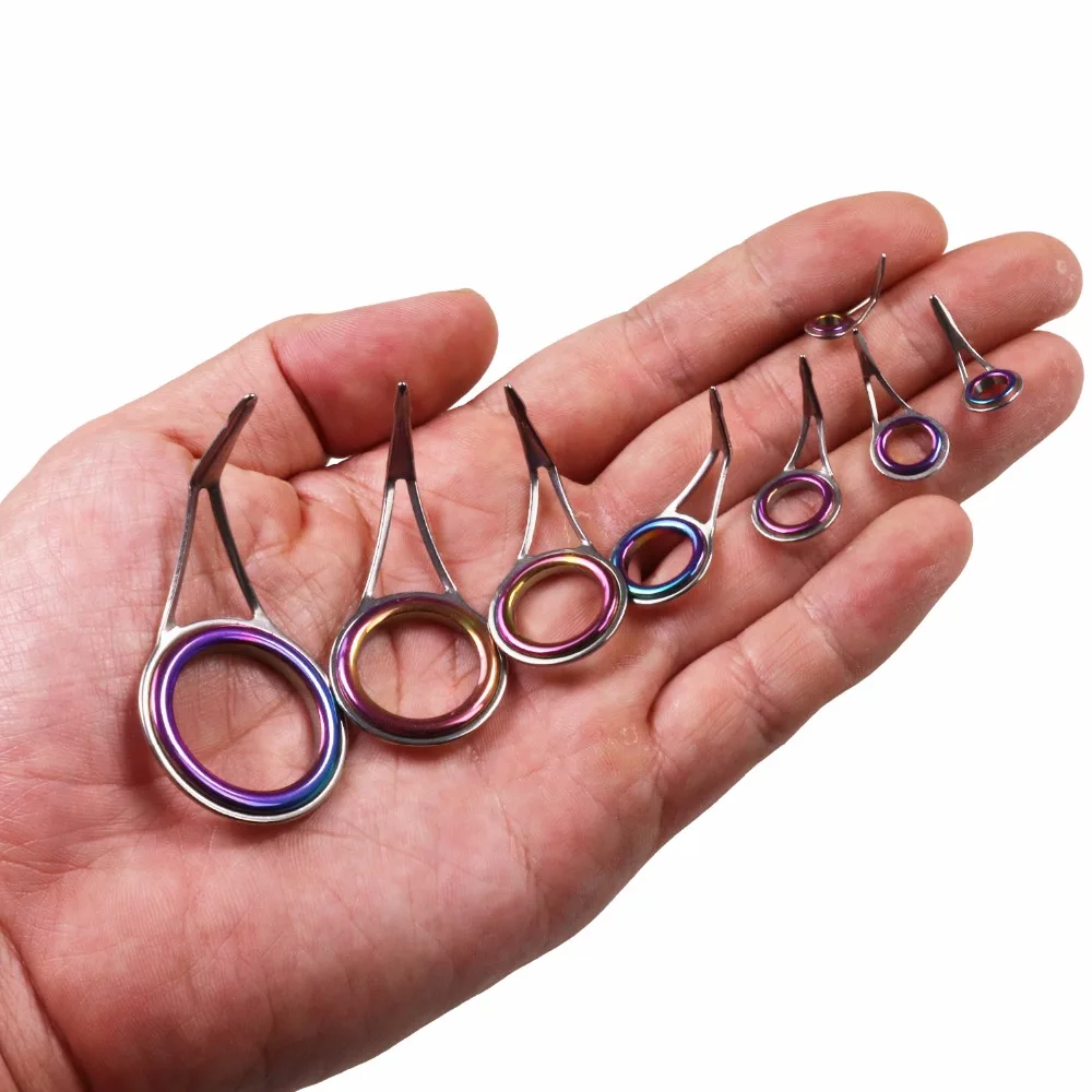 Colored Baitcasting Fishing Rod Guides Double Single Leg Laser Rainbow Ceramic Ring Saltwater Fishing Rod Tip Tops Repair Kit