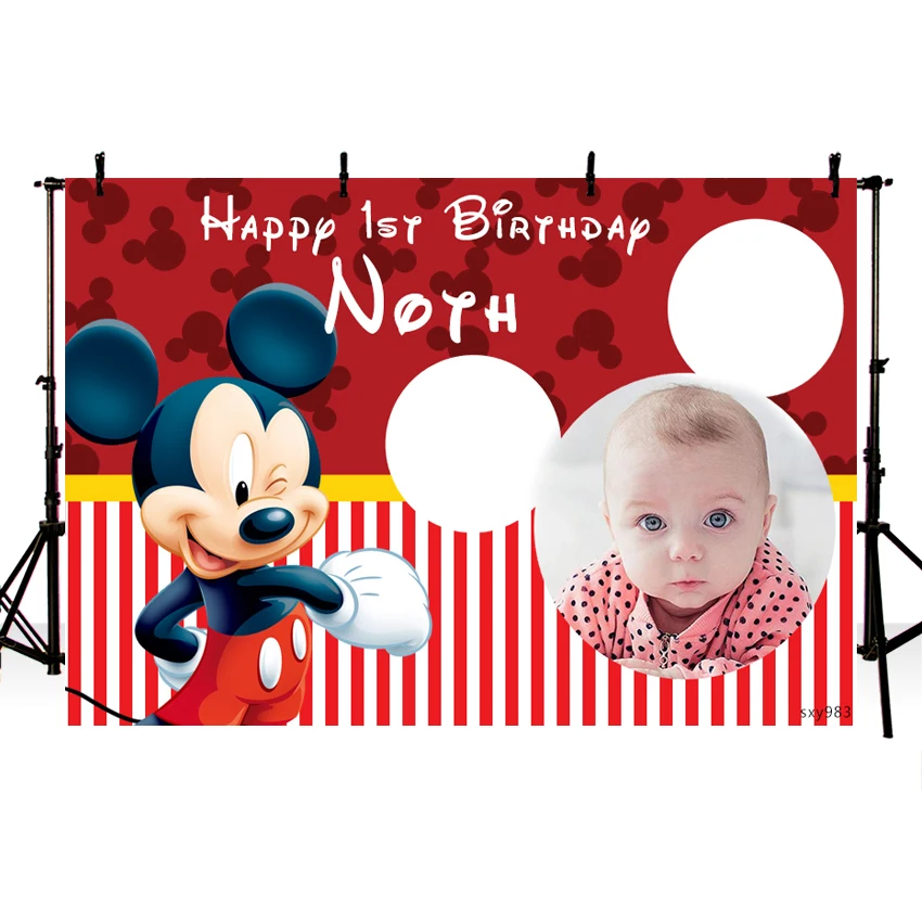 

Cute Red Mickey Backdrop for Boys Baby Shower 1st Birthday Party Peisonal Photography Background Photo Studio Custom 7x5ft Vinyl