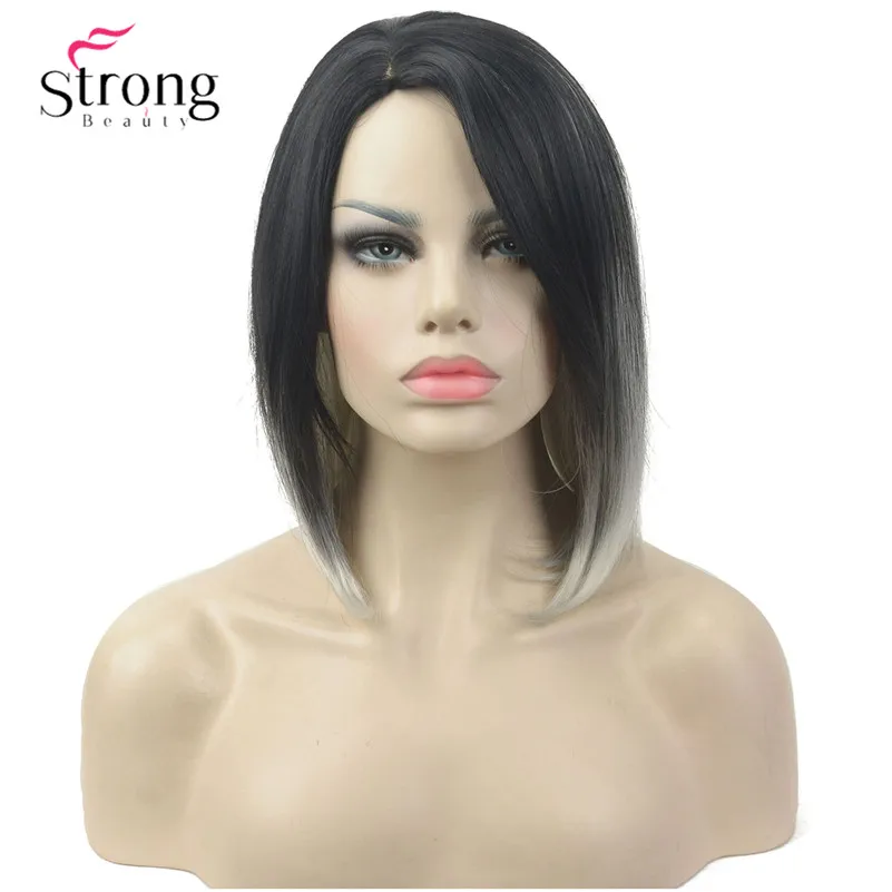 H-WG1131 1BT60 y Grey Ombre Bob,Part, No Bangs Full Synthetic Wig(2)