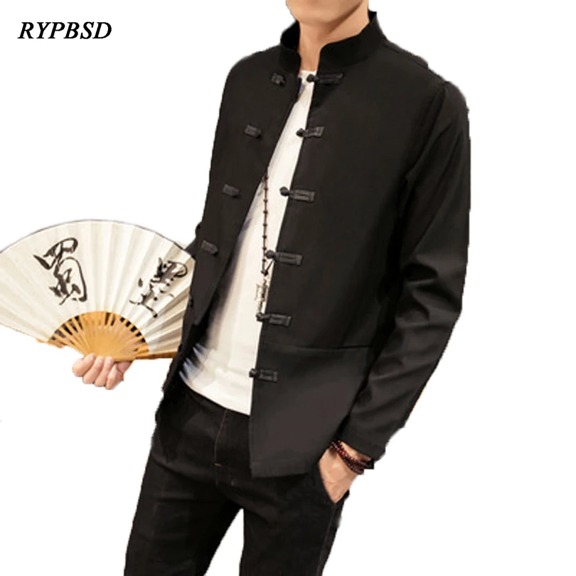 Buy Chinese Style Coat Man 2018 Spring Solid Color Mandarin Collar Single