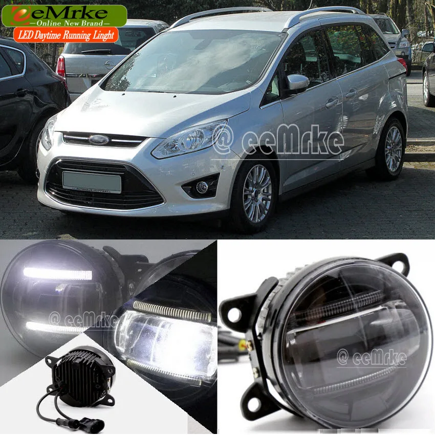 

eeMrke Car Styling Led DRL For Ford C-MAX 2010 2 in 1 LED Fog Lights Lamp With Q5 Lens Daytime Running Lights
