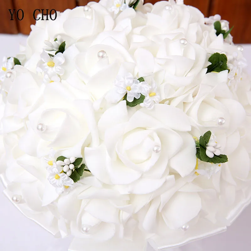 YO CHO Свадебный букет из пенопласта розы белые шелковые свадебные букеты невесты Искусственные цветы Свадебные принадлежности букеты