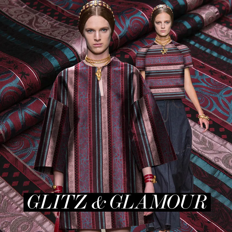 

Amaranthine national wind stripe woven fashion thin jacquard brocade fabric 170grams per metre