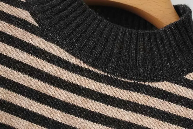 Striped Turtleneck Sweater Women Pullovers Embroidery Casual Loose Long Sleeve Knitted Sweaters Plus Size KKFY3021