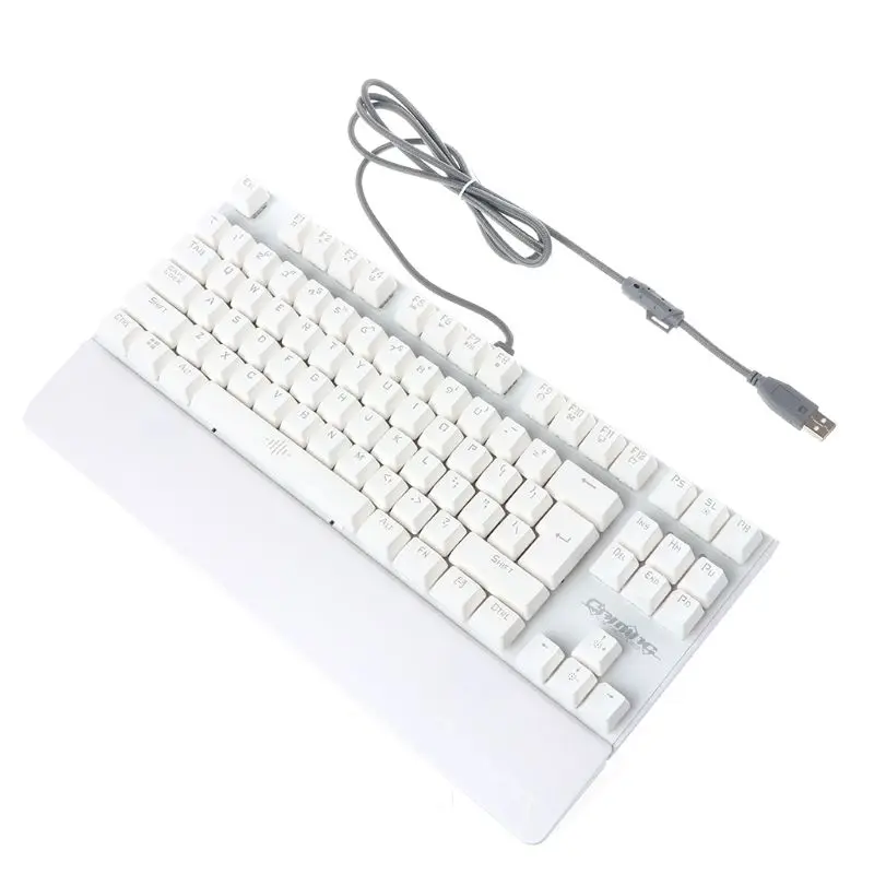 Белый Механическая клавиатура USB проводной Красочный светодиодный подсветка 87 клавиш анти-ореолы игровые аксессуары клавиатура - Цвет: Белый