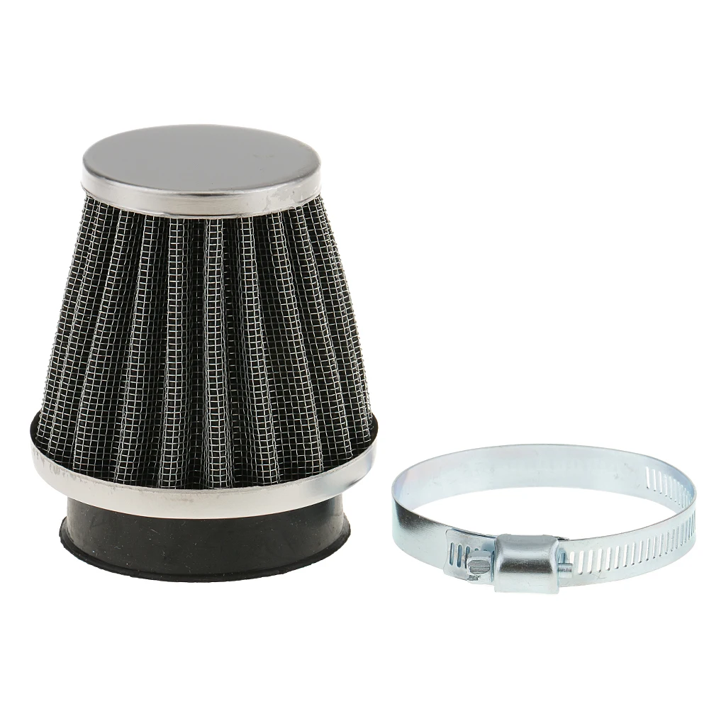 Universal Motorcycle Air Filter 50mm Car Black Silver Cone Mesh Air Intake Filter Cleaner Short Ram Clamp Ring
