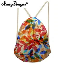 NOISYDESIGNS мультфильм листья растения печатных Drawstring рюкзак для Для мужчин Для женщин милые школьные сумки Сумка Унисекс Рюкзак Mochila 2018