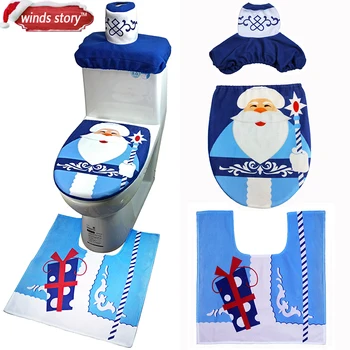 

Christmas Decoration 3pcs/set Blue Toilet Seat Cover and Rug Set for Bathroom/WC Santa Claus Christmas Decorations Home Decor