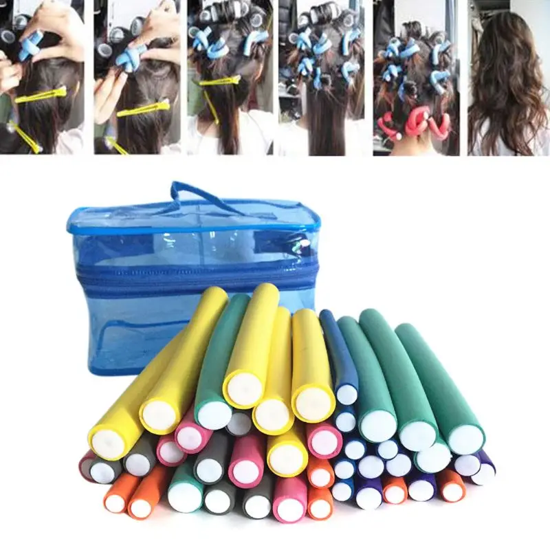 42Pcs Flexible Curling Rods Magic Curler Rod Twist-flex Hair Roller 7 Sizes Foam Reusable Non Heating Safe Styling Tool