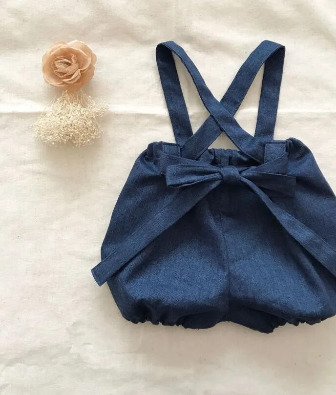 2019 جديد الصيف الطفل الفتيات رومبير CONICE نيني وزرة الكشكشة الجملة بوتيك الاطفال الملابس الكتان السروال القصير للفتيات